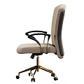 High Back Office Chair with Beige Fabric Upholstery Black Armrests and Gold Metal Base