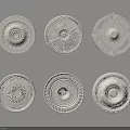 Carved Decorative Medallions with Intricate White Ceiling Design Patterns 3d model