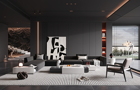 Dark Living Room Modern Living Room 3d model