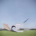 Whale Shaped Outdoor Play Equipment Slide Structure On Green Grassland Under Blue Sky