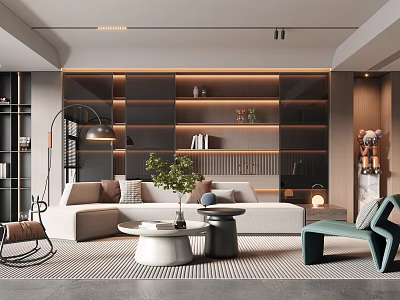 Modern Living Room Interior With Sofa Coffee Table Rocking Chair And Green Plant 3d model