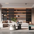 Modern Living Room Interior With Sofa Coffee Table Rocking Chair And Green Plant