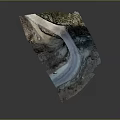 Realistic 3D Mountain Terrain Model With Winding Road And Green Vegetation