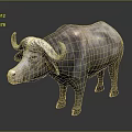 Realistic Gray Buffalo With Large Curved Horns Standing On Dark Background