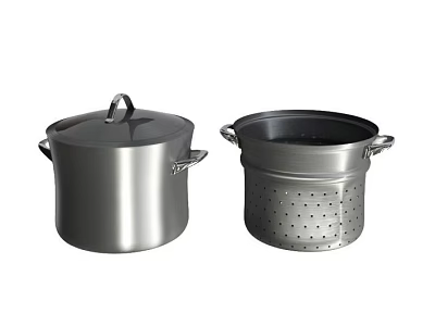 Stainless Steel Cooking Pots With Lid And Perforated Steamer Insert 3d model