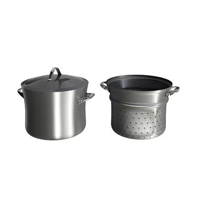 Stainless Steel Cooking Pots With Lid And Perforated Steamer Insert 3d model