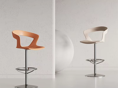 Modern Bar Stools With Curved Backrest Orange And Beige Metal Base For Modern Kitchen 3d model
