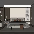 Modern Bedroom Interior With Bed Bench Nightstands Bookshelves And Built In Wardrobes