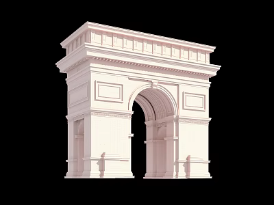 Classical White Arched Entrance Gate Design With Decorative Columns And Top Details 3d model