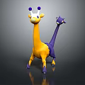 3D Game Character With Long Neck Two Heads Yellow Purple Body White Horns Purple Tips