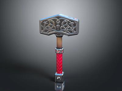 Sturdy Metal Head Hammer With Red Braided Handle And Decorative Patterns For Hardware Tools 3d model