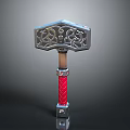 Sturdy Metal Head Hammer With Red Braided Handle And Decorative Patterns For Hardware Tools
