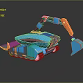 Blue And Orange Futuristic Mechanical Robot With Tracked Base And Shovel Arm