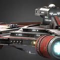 Futuristic Red And White Spaceship With Detailed Structure Engine Modules And Illuminated Accents