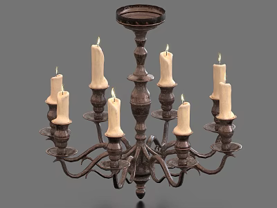 Vintage Metal Chandelier With Candle Shaped Lights And Decorative Design 3d model