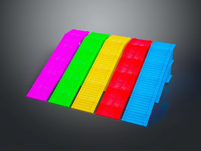 Colorful Step Shaped Objects in Pink Green Yellow Red Blue Colors on Dark Background 3d model
