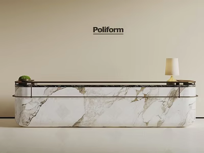 Poliform Elegant Reception Desk With White Marble Top Table Lamp And Small Plant 3d model