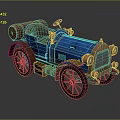 Vintage Open Top Car With Blue Body Copper Accents And Red Seats