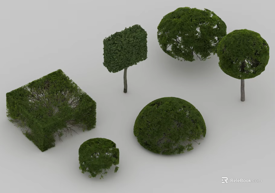 Green 3D Model Shrubs with Various Shapes and Sizes for Landscaping Design 3d model