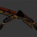 Two Red Mechanical Devices with Pipes Wheels and Industrial Structure