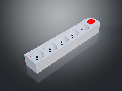 Durable White Power Strip With Multiple Outlets And Red Switch For Computer Accessories 3d model