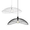 Black And White Fan Shaped Metal Frame Chandeliers With Transparent Bulbs On Grey Background Wall