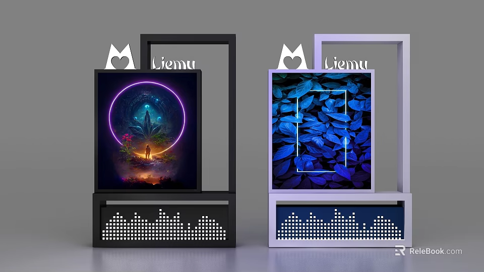 Liemu Display Shelves With Black And White Frames For Artwork 3d model 