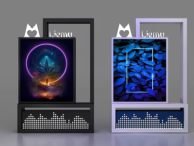 Liemu Display Shelves With Black And White Frames For Artwork 3d model