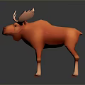 Cartoon Style Orange Moose 3D Model With Large Antlers And Shiny Surface On Dark Background