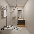Modern Bathroom Interior Design With Glass Shower Vanity Mirror And White Tiles