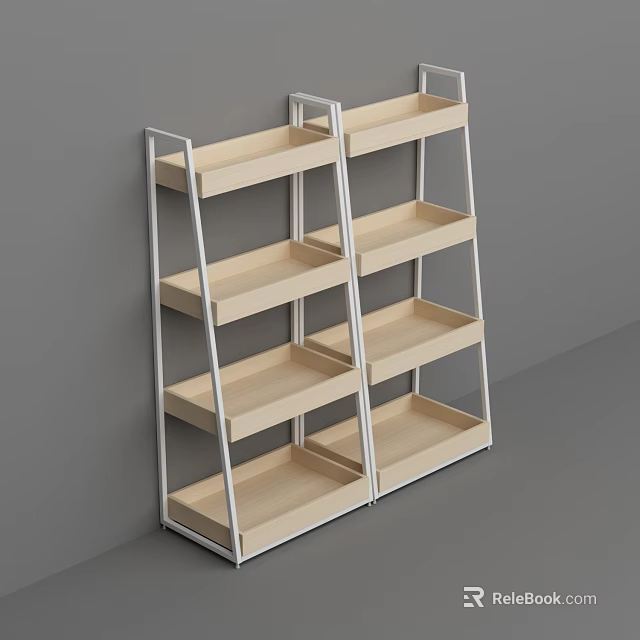 Modern Storage Shelves with Metal Frame and Light Wooden Tiers in Minimalist Design 3d model 