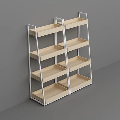 Modern Storage Shelves with Metal Frame and Light Wooden Tiers in Minimalist Design 3d model