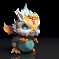 Cute 3D Chibi Dragon Model With White Orange Head Blue Eyes Orange Wings Blue Gem