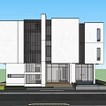Modern Detached Villa Exterior With White Facade Lush Greenery Driveway And Front Entrance