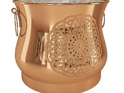 Copper Decorative Vase With Intricate Floral Lace Pattern And Metal Handles 3d model