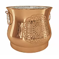 Copper Decorative Vase With Intricate Floral Lace Pattern And Metal Handles