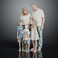 Happy Family Group Studio Portrait With Parents And Three Children Standing Together