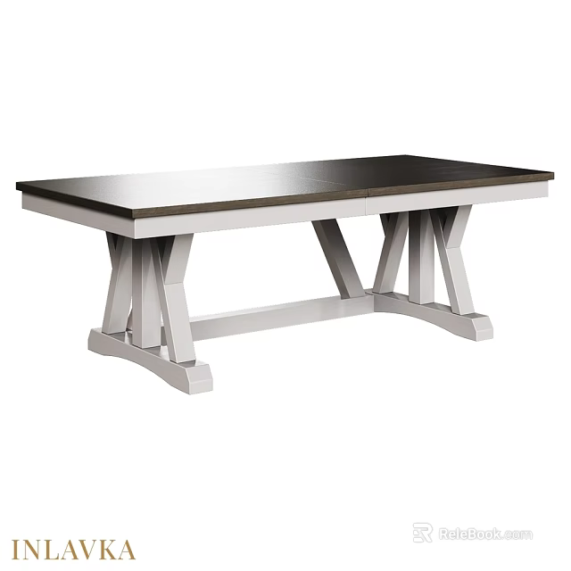 Modern Sleek Dining Table With Wooden Top And White Crossed Legs Design 3d model 