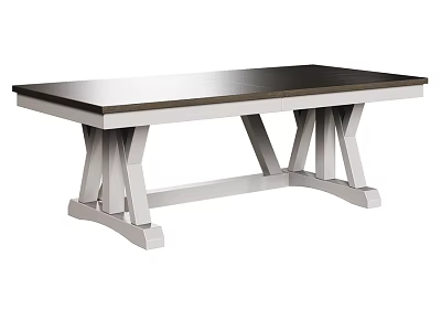 Modern Sleek Dining Table With Wooden Top And White Crossed Legs Design 3d model