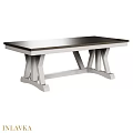 Modern Sleek Dining Table With Wooden Top And White Crossed Legs Design