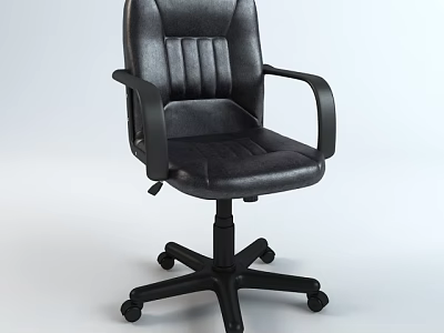 Black Leather Office Chair with Armrests Padded Back Stitching Five Star Base Caster Wheels 3d model