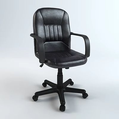 Black Leather Office Chair with Armrests Padded Back Stitching Five Star Base Caster Wheels 3d model