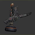 Game Movie Character with Mechanical Arms Helmet Black Outfit and Orange Accents Design