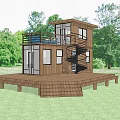 Wooden Detached Villa With Spiral Staircase Terrace Wooden Deck And Green Grass