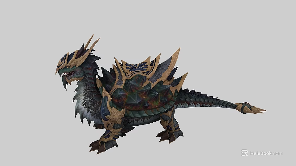Fantasy Dragon With Ornate Scales Sharp Spikes And Decorative Armor Design 3d model 