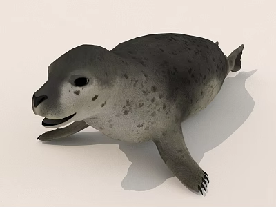 Cute Gray Seal with Spotted Fur Lying on White Surface and Open Mouth 3d model