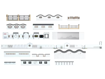 Architectural Building Facade Design With Wavy Patterns Railings And Stone Elements 3d model