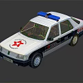 White and Black Ambulance Vehicle With Blue Emergency Lights And Red Cross Symbol