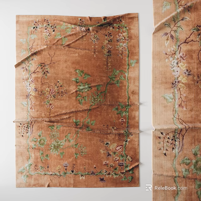 Vintage Square Rug With Floral Vine Patterns 3d model 
