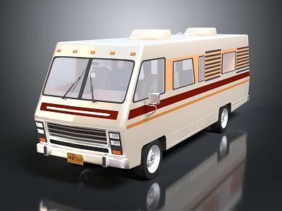 Vintage Cream Colored Bus With Red Stripes Windows And Roof Protrusions Exterior Design 3d model